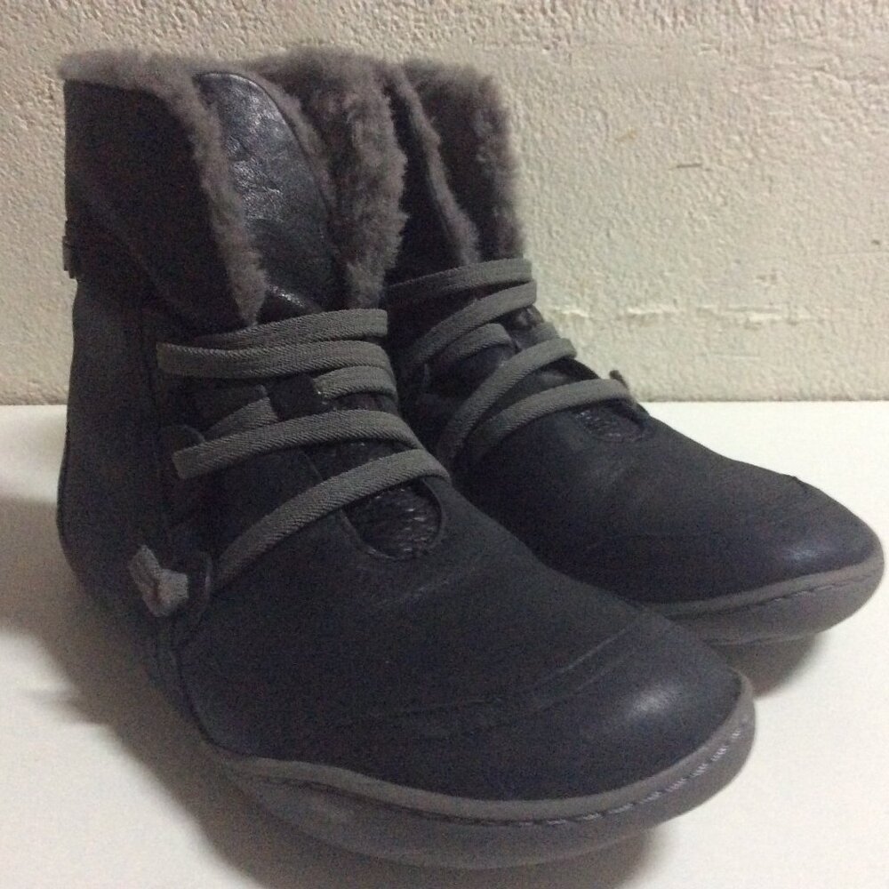 Camper Peu Cami Shearling Lined Ankle Boots Black EU 38